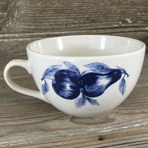 White Coffee Cup with Blue Fruit - Apple Pear Grapes 16 oz Soup Cup by Triglobal